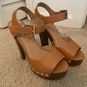 Cognac open toe heels